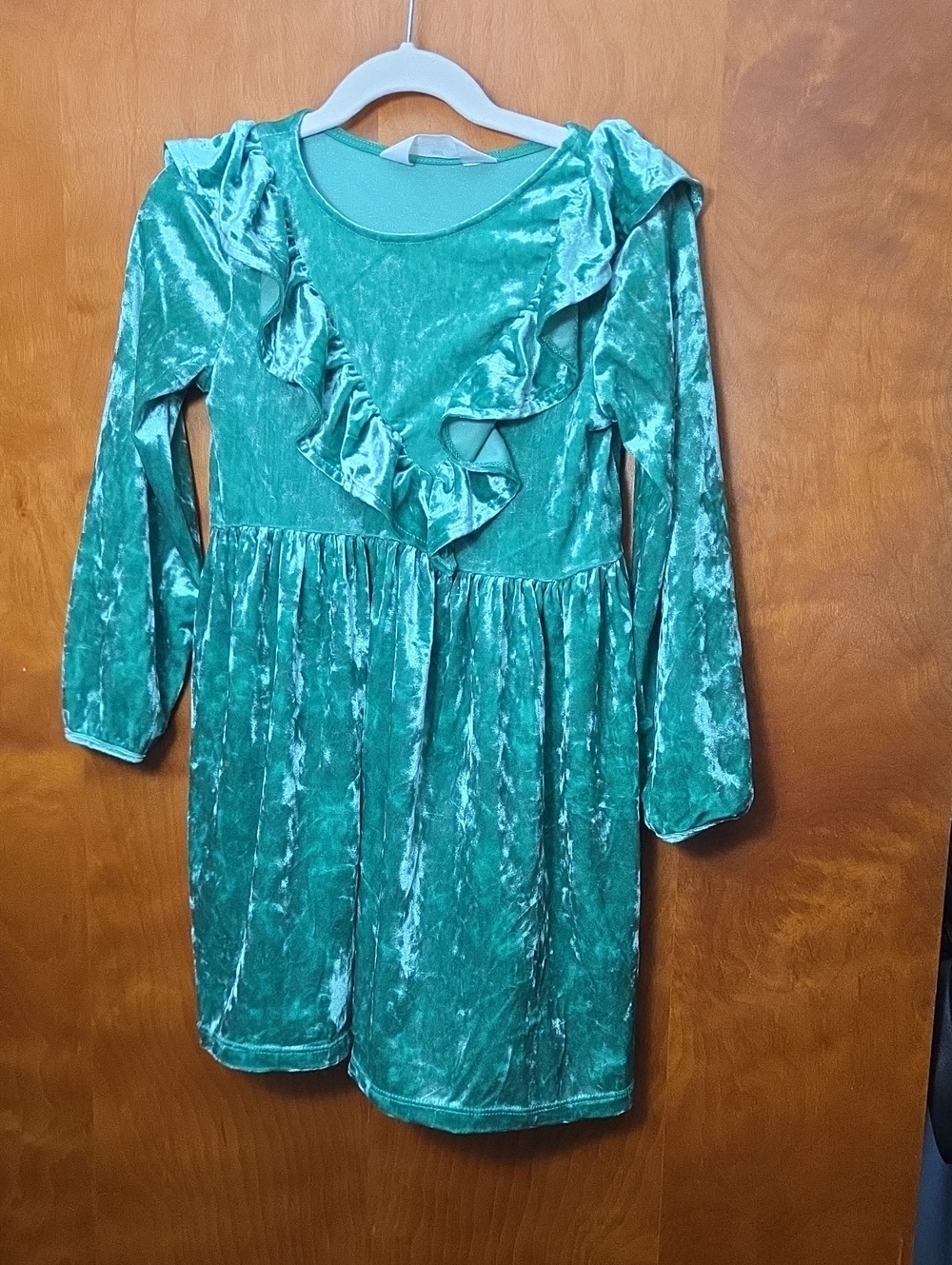 H&M Emerald Green Velvet Ruffle Dress for Girls